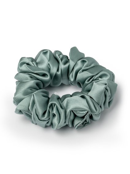 Zelenošedá hedvábná scrunchie gumička normální