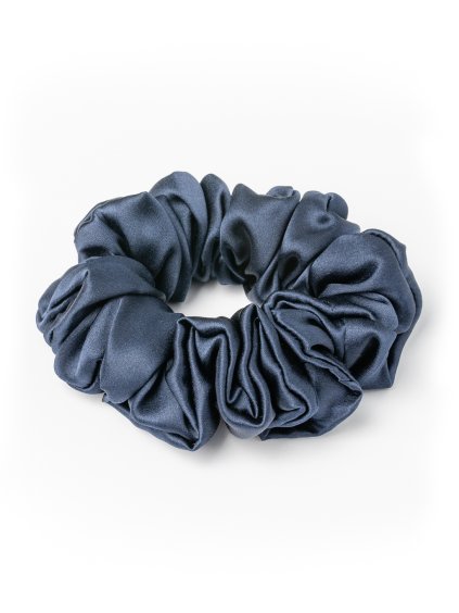 Tmavě modrá hedvábná scrunchie gumička normální