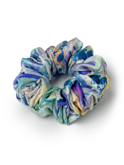 Lila mramorová hedvábná scrunchie gumička normální