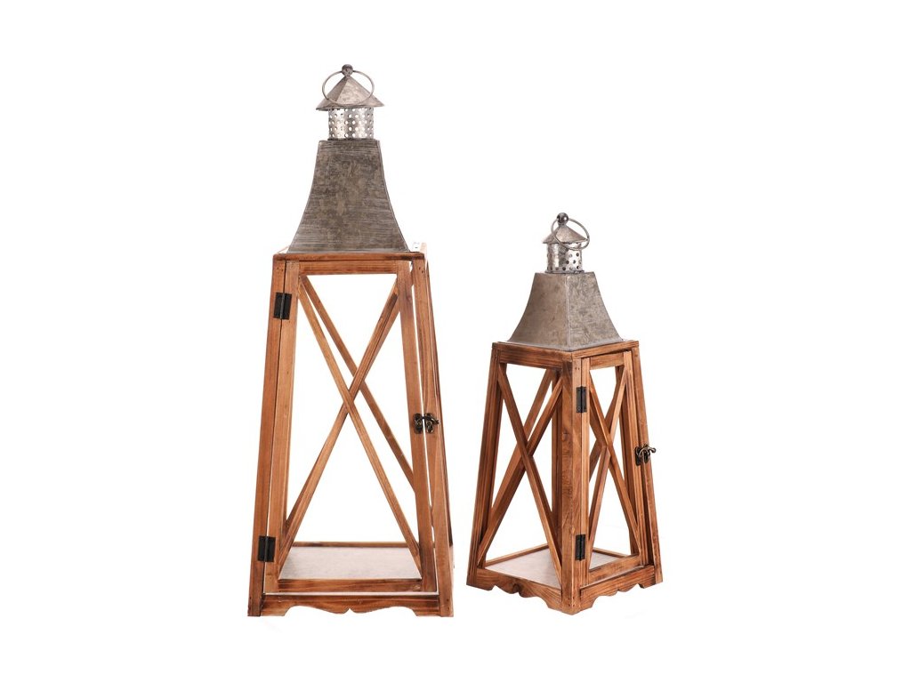 BONTEC Lucerna drevená - štvorboká, cena za sadu 2 ks (Farba Hnedá)