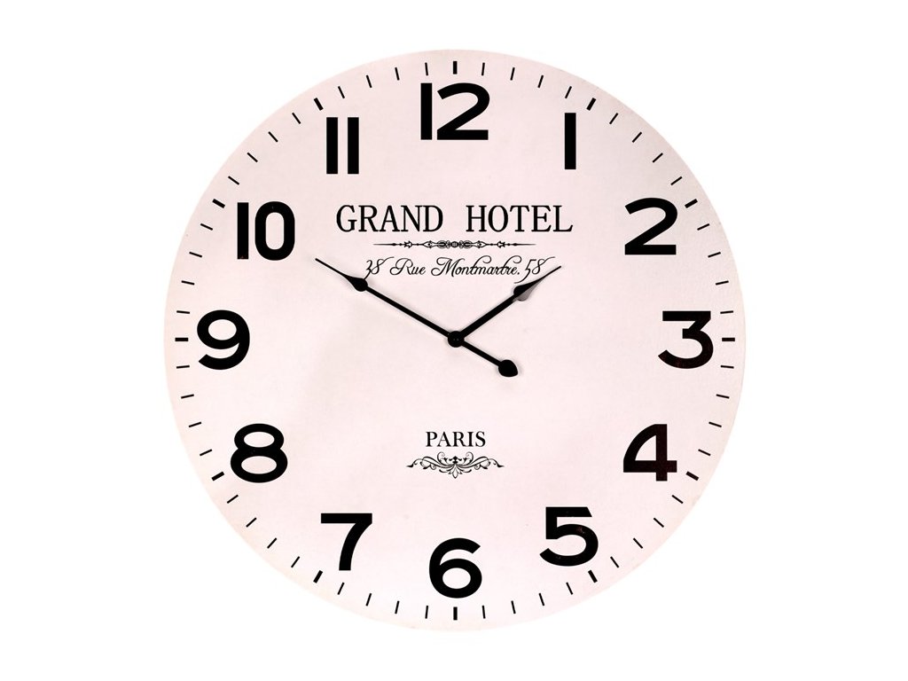 BONTEC Hodiny nástenné - pr. 58 cm, MDF, biele, čierne číslice s patinou (Farba Biela)