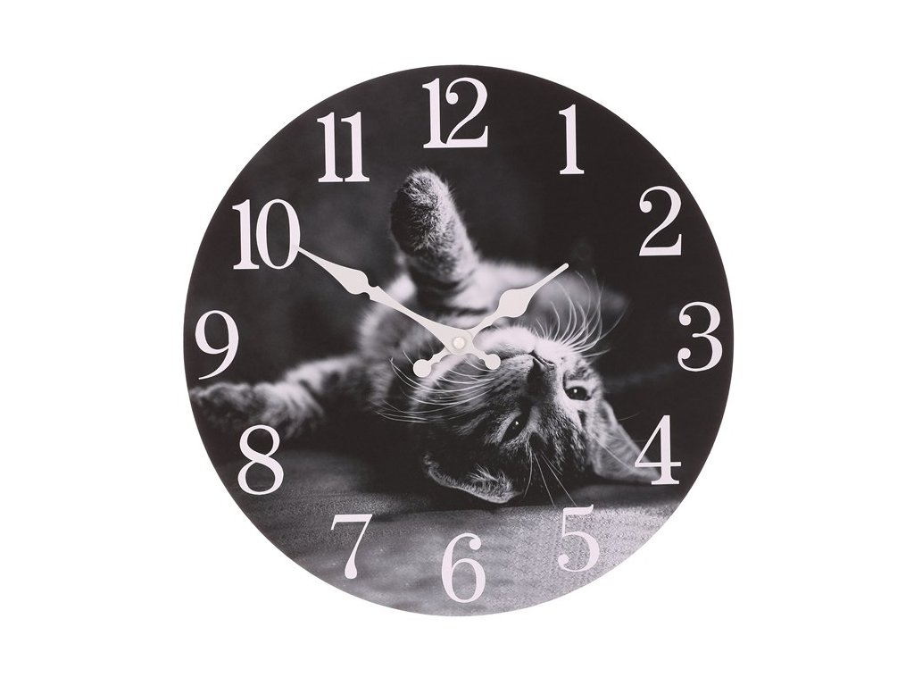 BONTEC Hodiny nástenné - hravé mačiatko, MDF, 34 cm (Farba Šedá)
