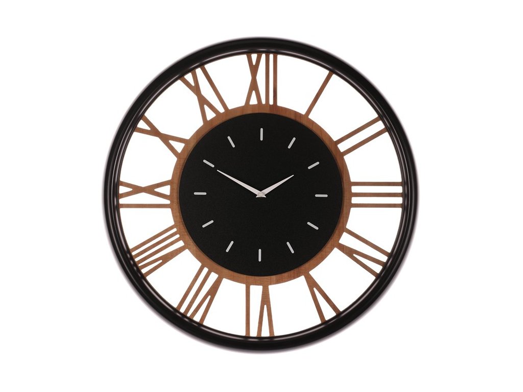 BONTEC Hodiny nástenné - rímske číslice, kov a MDF, 60 cm (Farba Čierna)
