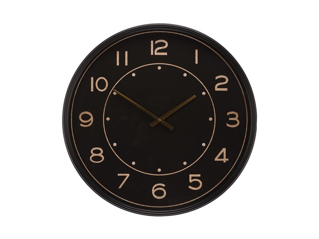 BONTEC Hodiny nástenné - čierne, arabské číslice, kovové, 60 cm (Farba Čierna)