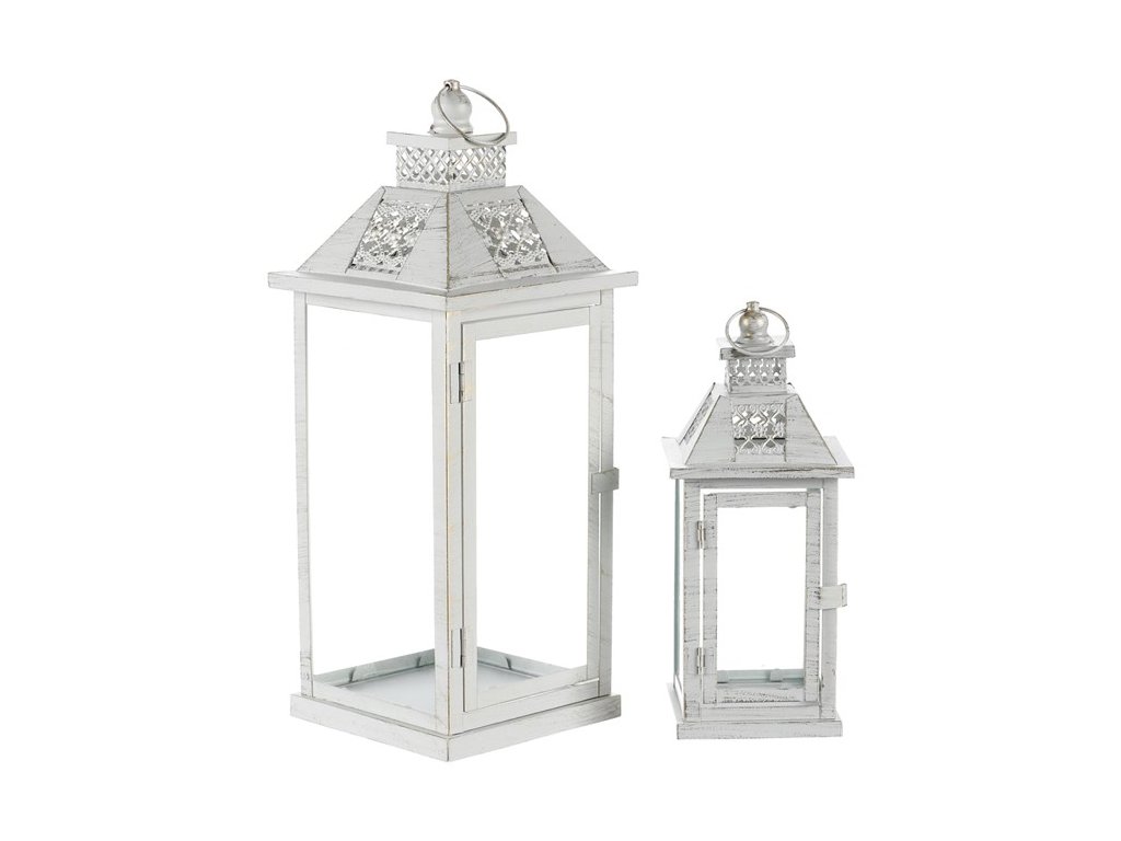 BONTEC Lucerna kovová - štvorboká, biela, cena za sadu 2 ks (Farba Biela)