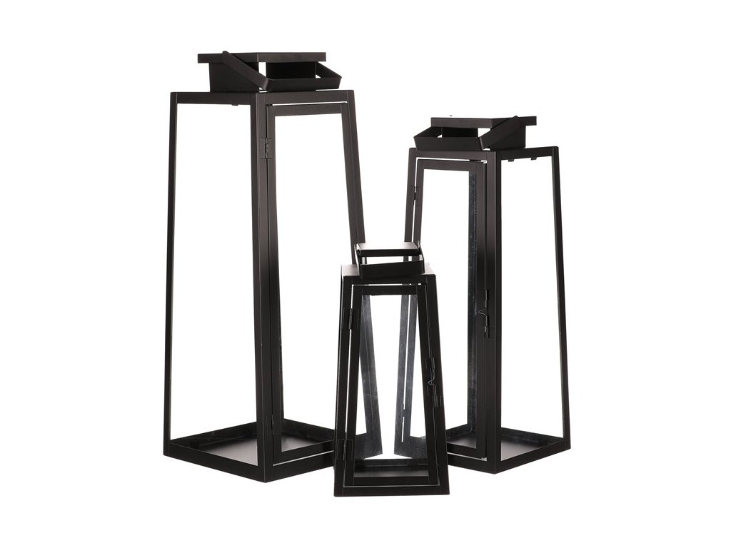 BONTEC Lucerna kovová - štvorboká, čierna, cena za sadu 3 ks (Farba Čierna)