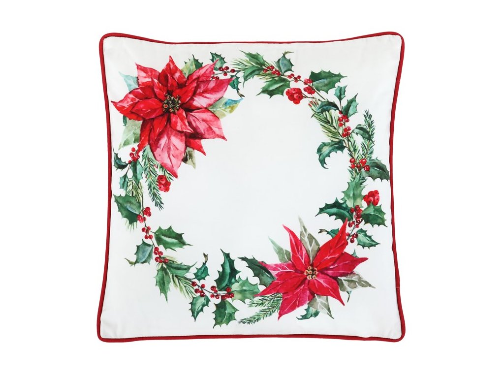 BONTEC Vankúš s výplňou - vianočné ruže, 100% polyester, 45 x 45 cm (Farba Červená)