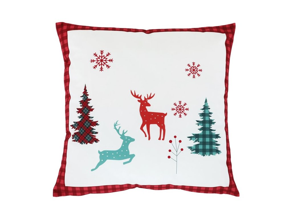 BONTEC Vankúš zamatový s výplňou - vianočné, červené okraje, 100% polyester, 45 x 45 cm (Farba Biela)