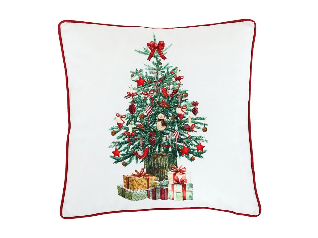 BONTEC Vankúš s výplňou - vianočný stromček, zamatový, 45 x 45 cm (Farba Biela)