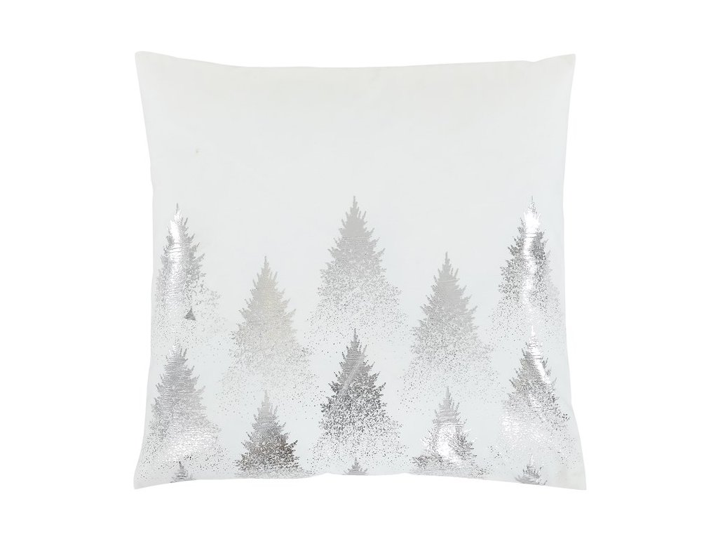 BONTEC Vankúš s výplňou - strieborné stromčeky, zamatový, 45 x 45 cm (Farba Strieborná)