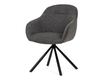 Autronic - Židle jídelní, šedá látka a tmavě šedá látka v dekoru vintage kůže, černý kov, otočná P90°+ L90° s vratným mechanismem - - DCH-Y1143 GREY2 AKCE
