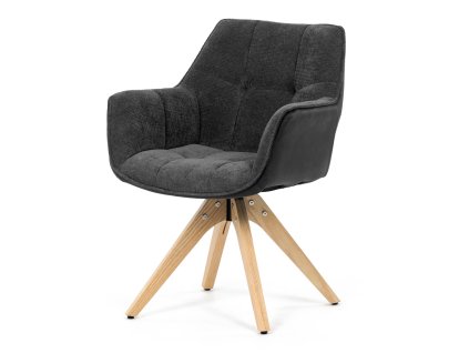 Autronic - Židle jídelní, šedá látka a černá látka v dekoru broušené kůže, noha masiv dub, otočný mechanismus 360° - HC-D7180 GREY2 AKCE