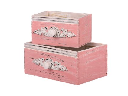 BONTEC Obal na kvety, drevený - tvar šuplíka, ružový, cena za sadu 2 ks (Farba Ružová)