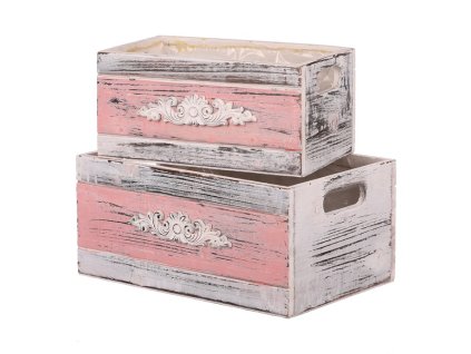 BONTEC Obal na kvety, drevený - tvar šuplíka, ružový, cena za sadu 2 ks (Farba Ružová)