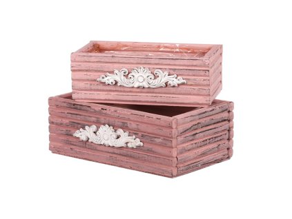 BONTEC Obal na kvety, drevený - tvar šuplíka, ružový, cena za sadu 2 ks (Farba Ružová)
