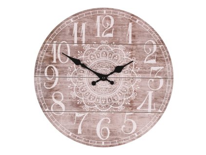 BONTEC Hodiny nástenné - pr. 34 cm, MDF, motív mandaly (Farba Šedá)
