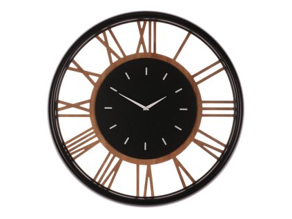 BONTEC Hodiny nástenné - pr. 60 cm, MDF a kov, rímske číslice (Farba Čierna)