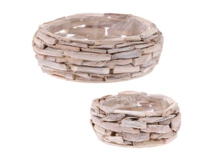 BONTEC Obal aranžérsky - okrúhly, z kúskov dreva, cena za sadu 2 ks (Farba Prírodné)