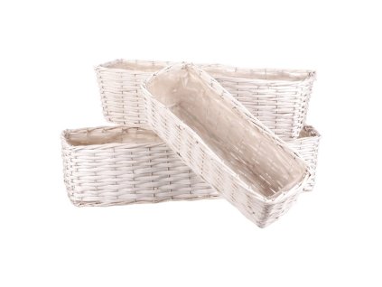 BONTEC Košík prútený - hranatý kvetináč, biely, cena za sadu 3 ks (Farba Biela)