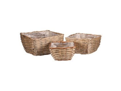 BONTEC Obal na kvety - prútený kvetináč, hranatý, cena za sadu 3 ks (Farba Prírodné)