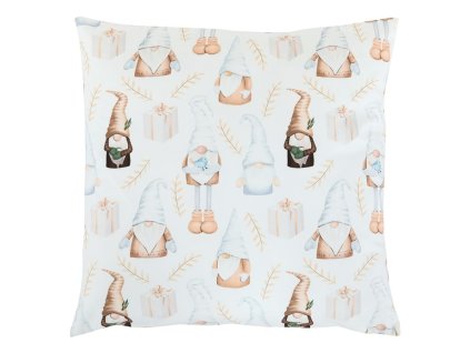 BONTEC Vankúš zamatový s výplňou, biely - so škriatkami, 100% polyester, 45 x 45 cm (Farba Viacfarebná)