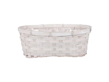 BONTEC Obal na kvety - oválny, bambusové prútie, igelitová vložka, biely (Farba Biela)