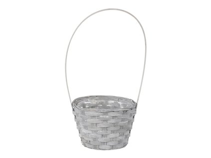 BONTEC Obal na kvety - okrúhly, bambusové prútie, igelitová vložka, sivý (Farba Šedá)