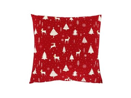 Vankúš zamatový s výplňou - červený vianočný, 100% polyester, 45 x 45 cm (Farba Červená)