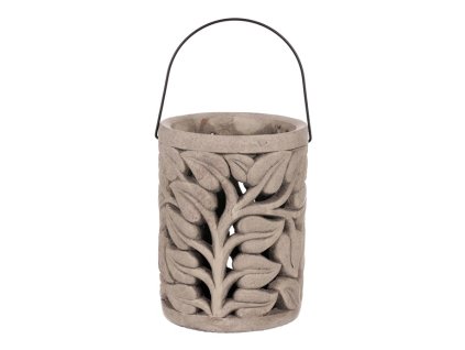 BONTEC Lampáš betónový - na sviečku, dekor lístkov, farba šedá (Farba Šedá)