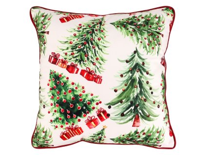 BONTEC Vankúš s výplňou - vianočné stromčeky, zamatový, 45 x 45 cm (Farba Zelená)