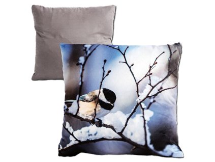 BONTEC Vankúš s výplňou - zamatový, motív s vtáčikom (Farba Modrá)