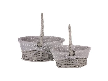 BONTEC Kôš prútený - s uchom, šedý, s látkou, cena za sadu 2 ks (Farba Šedá)