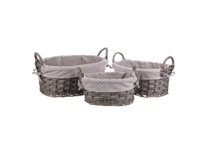 BONTEC Kôš prútený - oválny, s látkou, sivý, cena za sadu 3 ks (Farba Šedá)