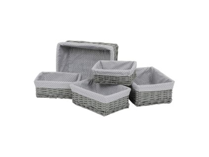 BONTEC Kôš regálový - prútený, šedý s látkou, cena za sadu 5 ks (Farba Šedá)