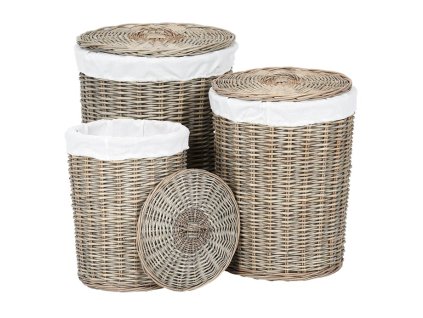 BONTEC Kôš prútený - práčovný, s vekom, sivý, cena za sadu 3 ks (Farba Šedá)