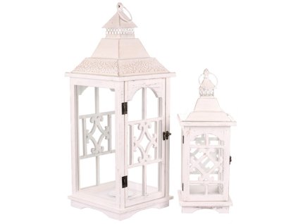 BONTEC Lucerna drevená - štvorboká, biela, cena za sadu 2 ks (Farba Biela)