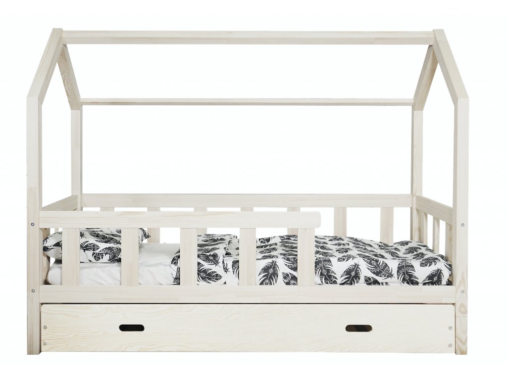 Masívna detská posteľ Domček + úložný box s prístelkou - rôzne rozmery -  Bonybon