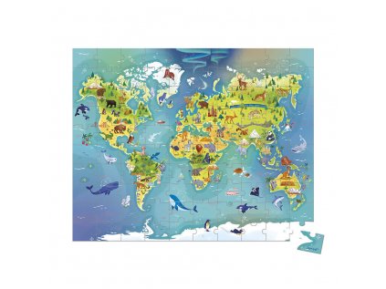 Janod Puzzle Mapa sveta v kufríku 100 ks 1