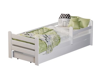 Detská biela posteľ 200x90 so zábranou + box Gres2