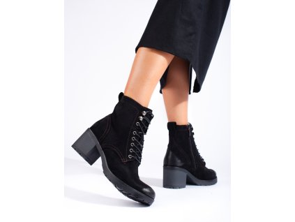 Šněrovací dámské členkové boty na podpatku Potocki z eko semiše (Velikost 37.5)
