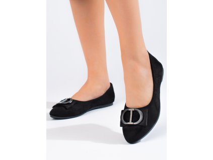 Dámské černé semišové baleríny s přezkou (Velikost 37.5)