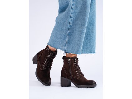 Šněrovací dámské kotníkové boty na vysokém podpatku Potocki z eko semiše (Velikost 37.5)