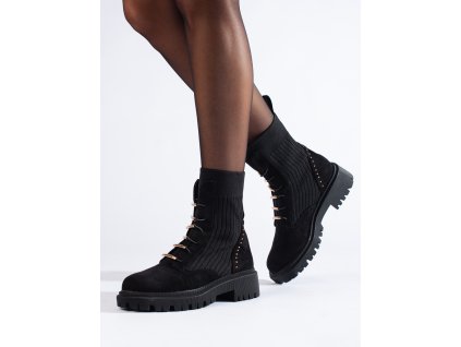 Černé semišové workery na vázání (Velikost 37.5)