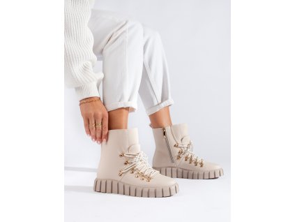 Dámské béžové zateplené kotníkové boty na platformě Potocki (Velikost 37.5)