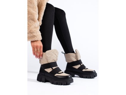 Dámské sněhule  na hrubé platformě béžovo-černé (Velikost 37.5)