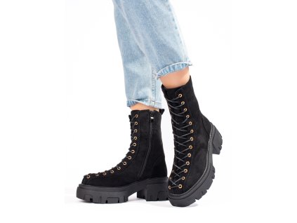 Kožené šněrovací dámské černé workery (Velikost 37.5)