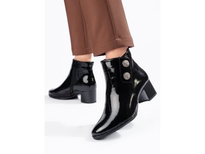 Klasické lakované dámské kotníkové boty na sloupku (Velikost 37.5)