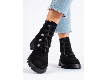Černé semišové dámské kotníkové boty (Velikost 37.5)