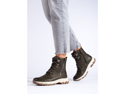 Šněrované dámské trapery  s ozdobným zipem (Velikost 37.5)