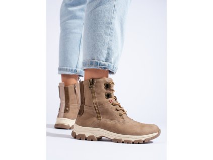 Šněrované dámské trapery  s ozdobným zipem (Velikost 37.5)